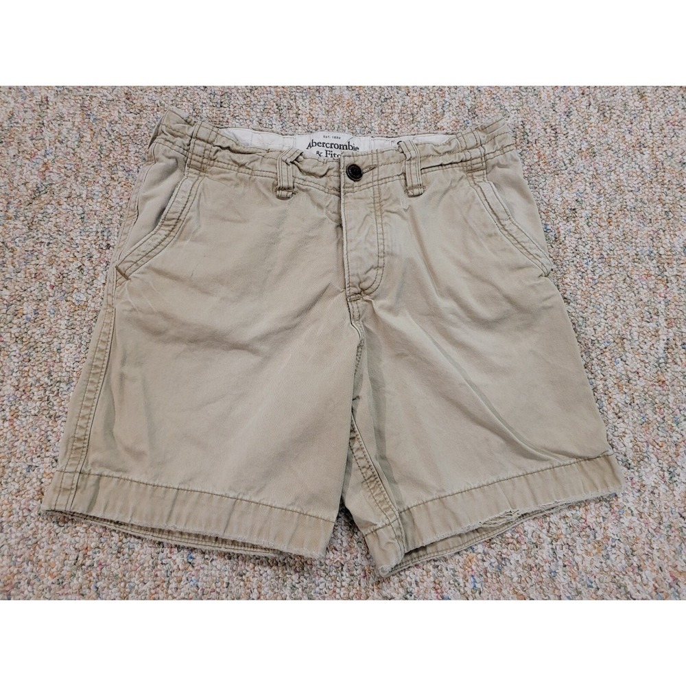 Abercrombie & Fitch Shorts Mens 30 Beige Button Fly Drawstring Distressed Casual